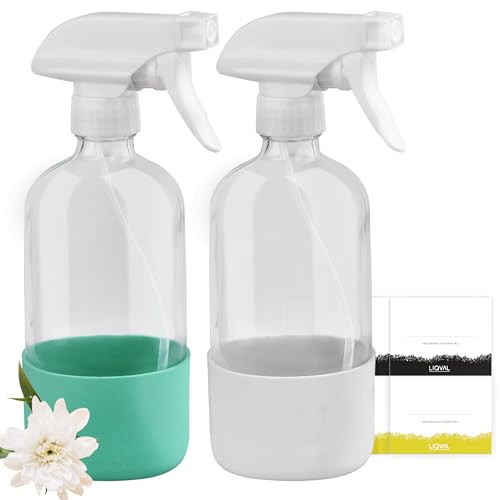 LIQVAL 16oz Empty Glass Spray Bottle with Silicone Sleeve Protection - Refillable Containers for Cleaning Solutions, Essential Oils, Misting Plants - Quality Sprayer (Clear, 2 Pack) | Amazon (US)