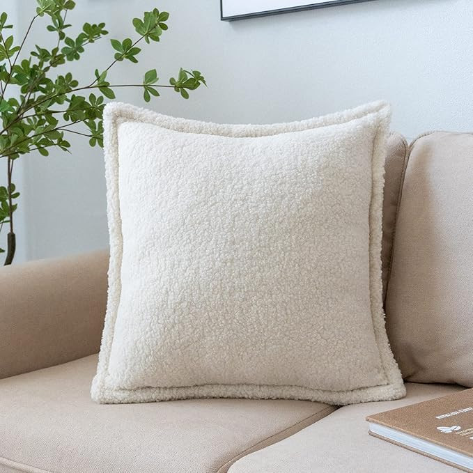 VANNCIO Soft Fluffy Sherpa Throw Pillow Cover Solid Faux Fur Decorative Pillowcase Plush Textured... | Amazon (US)