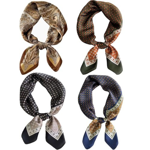 Uausyaly 4PCS Neck Scarf Bandanas for Men, Satin Silk Feeling Head Scarfs, Fashion Lightweight Neckerchief Square Purse Scarf Cowboy Scarves, 27.5” x 27.5” | Amazon (US)