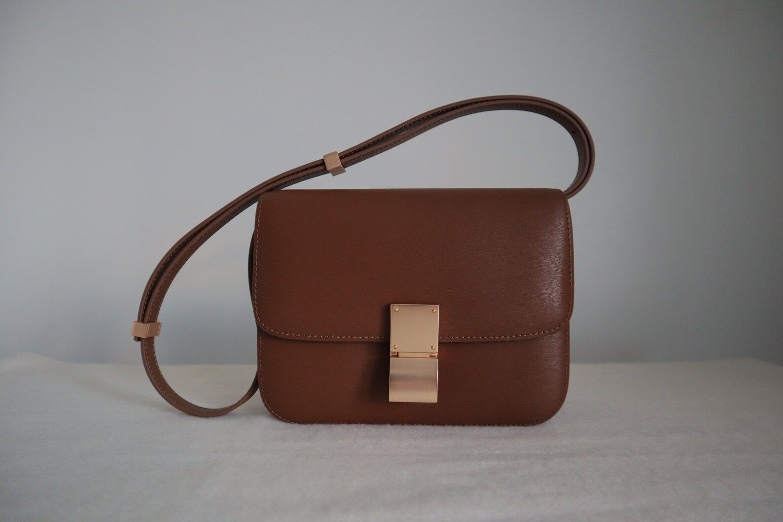 Korean Style Minimalistic Brown Calfskin Leather Box Bag - Etsy | Etsy (US)