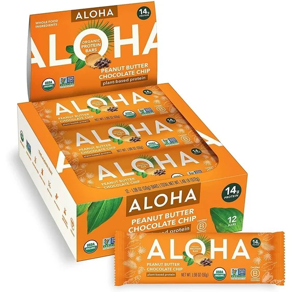 ALOHA, Plant Based Protein Bars, Peanut Butter Chocolate Chip (Pack of 12) | Walmart (US)