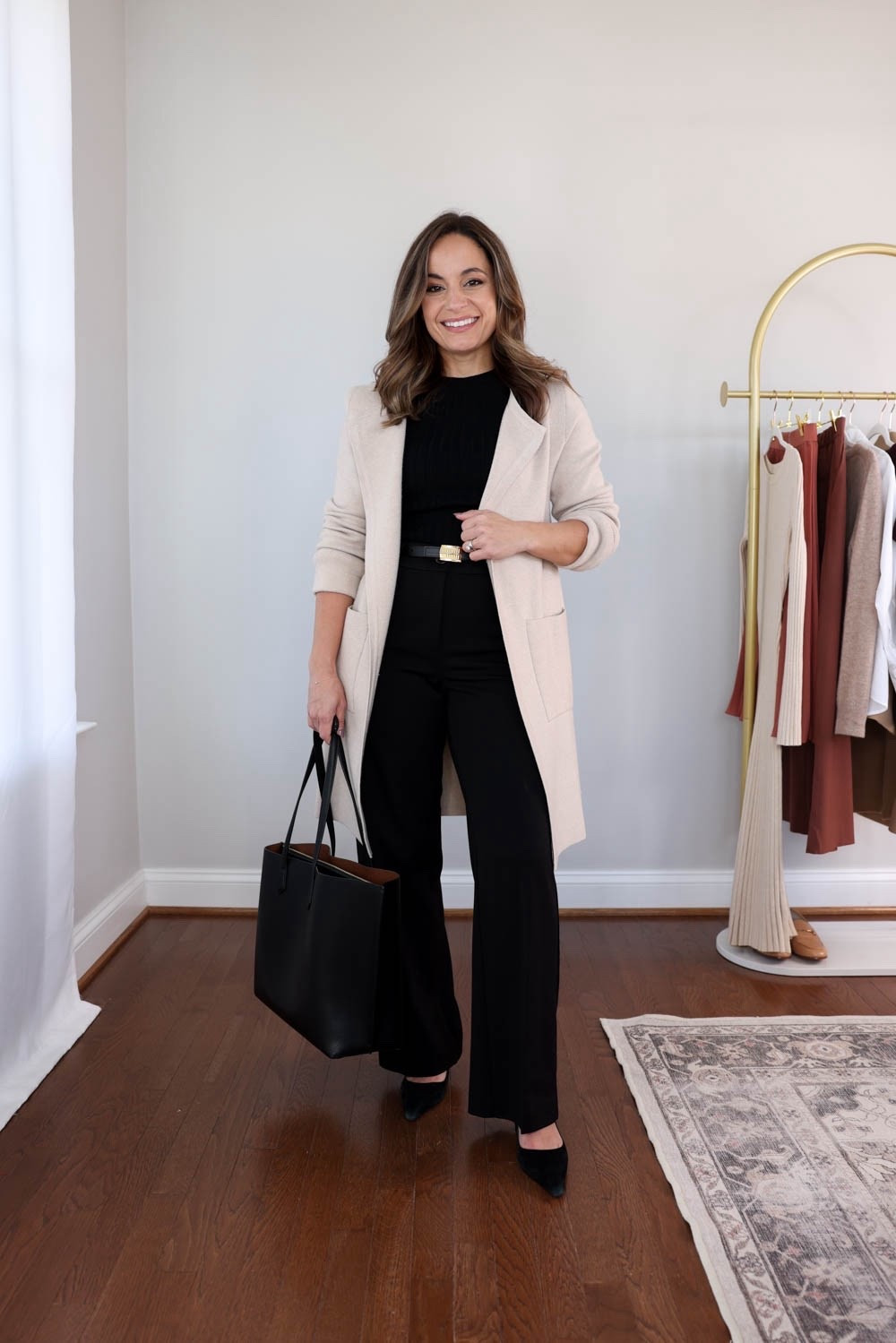 The 2025 fall workwear capsule series: black wide leg pants eight ways! 

There are 21 items in this capsule and over 30+ outfit ideas.

Black top (Quince): xs 
Duster cardigan (Amazon): xs in apricort 
Black wide leg pants (Ann Taylor): petite 00 / 10” rise / 28.5” inseam (I’m wearing curvy, I can only wear with heels) 

My measurements for reference: I’m 4’10” and 105lbs. My bust, waist, and hip measurement is 32”, 24”, and 36”.

#LTKWorkwear #LTKPetite