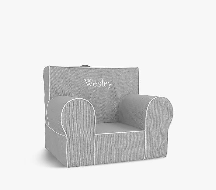 My First Anywhere Chair®, Gray with White Piping | Pottery Barn Kids
