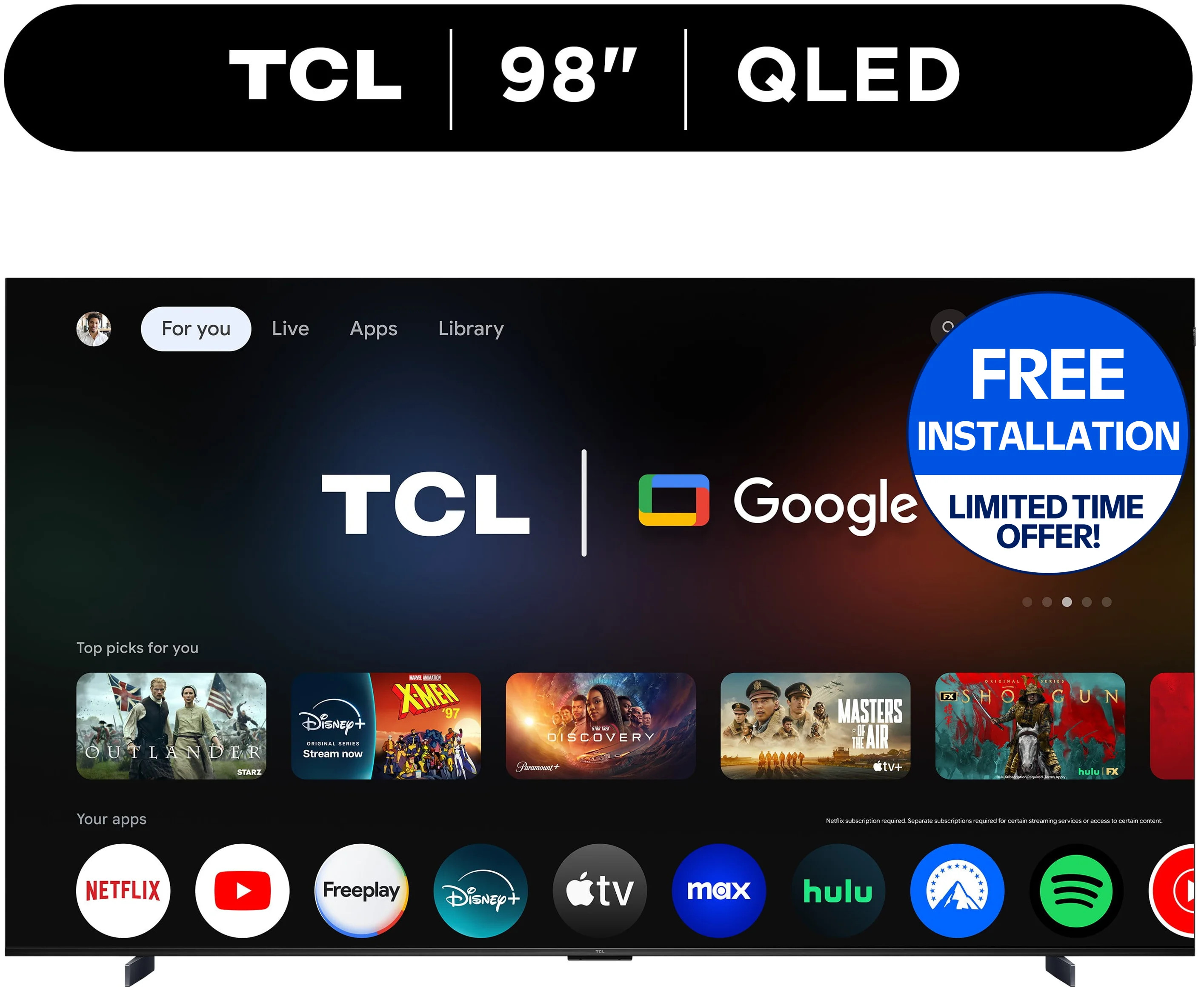 TCL 98" Q Series (NEW 2025) 4K QLED, 144Hz, Dolby Vision HDR & Dolby Atmos Google TV, including B... | Walmart (US)