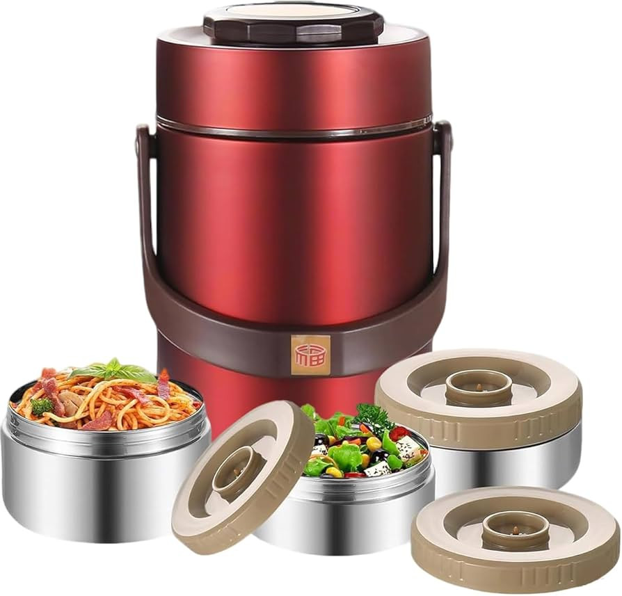 67oz Vacuum Insulated Lunch Food Container for Hot Food, 3 Tier Sealed Stackable Food Thermo, Adu... | Amazon (US)