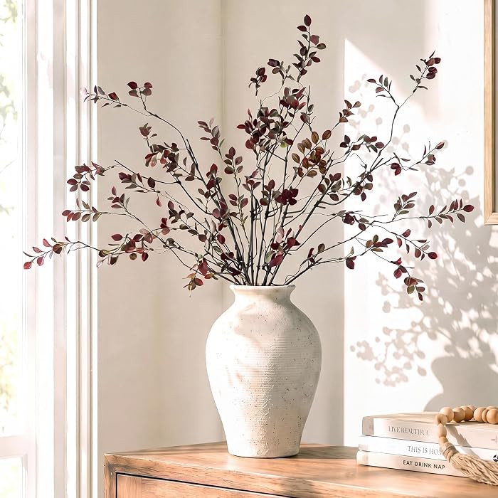 Riceshoot 4 Pack 37 Inches Artificial Ficus Twig Leaves Long Fall Faux Burgundy Stems Eucalyptus ... | Amazon (US)