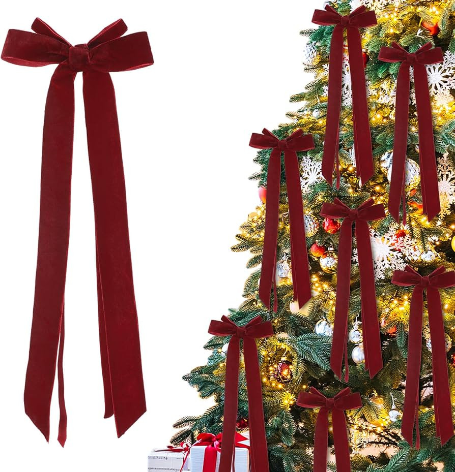 Hoteam 12 Pcs Burgundy Velvet Bows Christmas Tree Decor 13 Inch Large Vintage Rustic Ribbon Bow f... | Amazon (US)