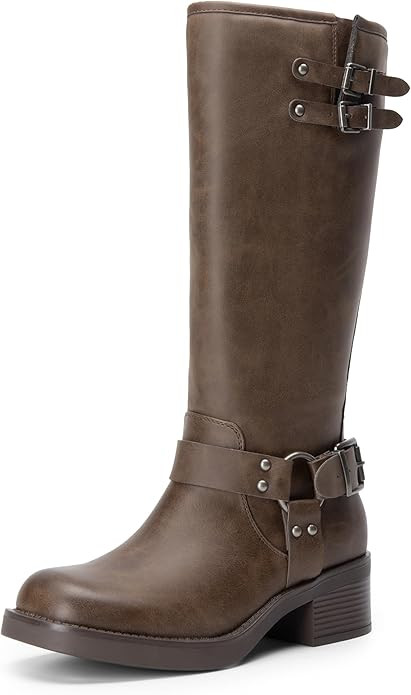 DREAM PAIRS Women's Knee High Boots Side Zipper Motorcycle Boots Square Toe Chunky Low Heel Fashi... | Amazon (US)