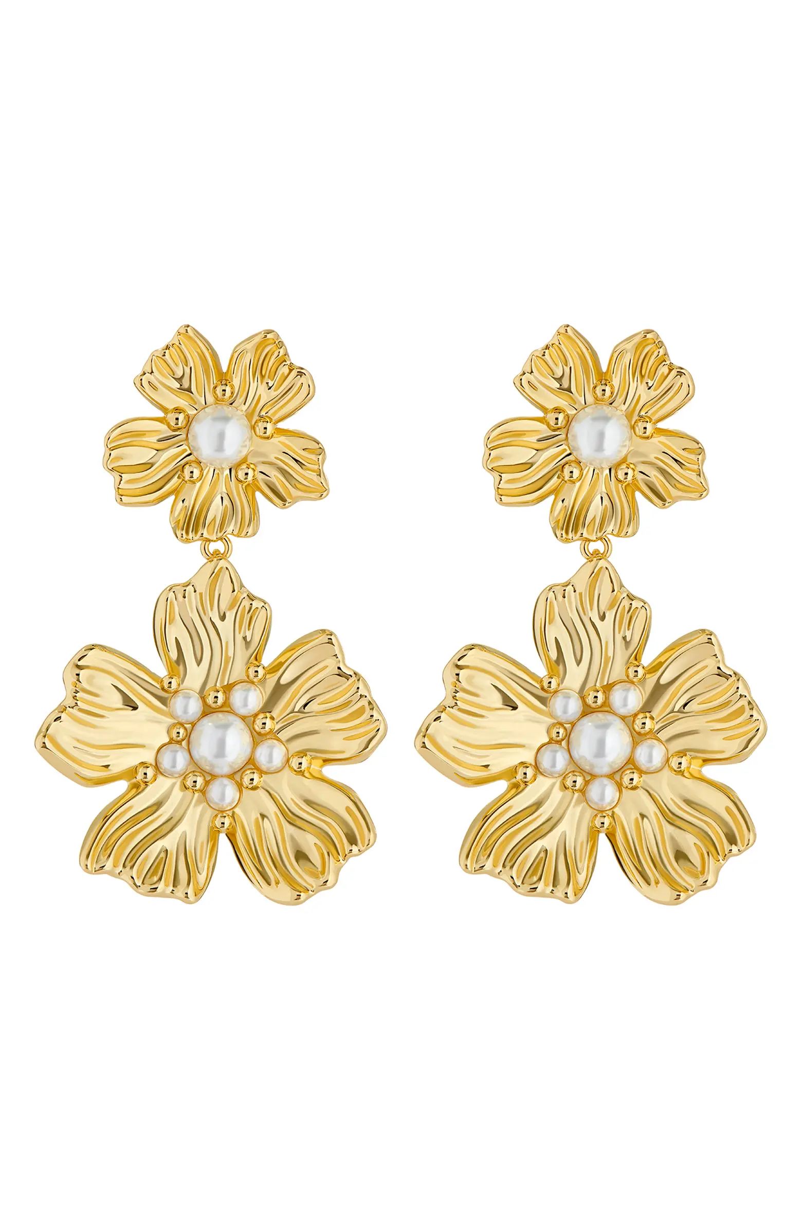 Ted Baker London Petaria Imitation Pearl Flower Statement Drop Earrings | Nordstrom | Nordstrom