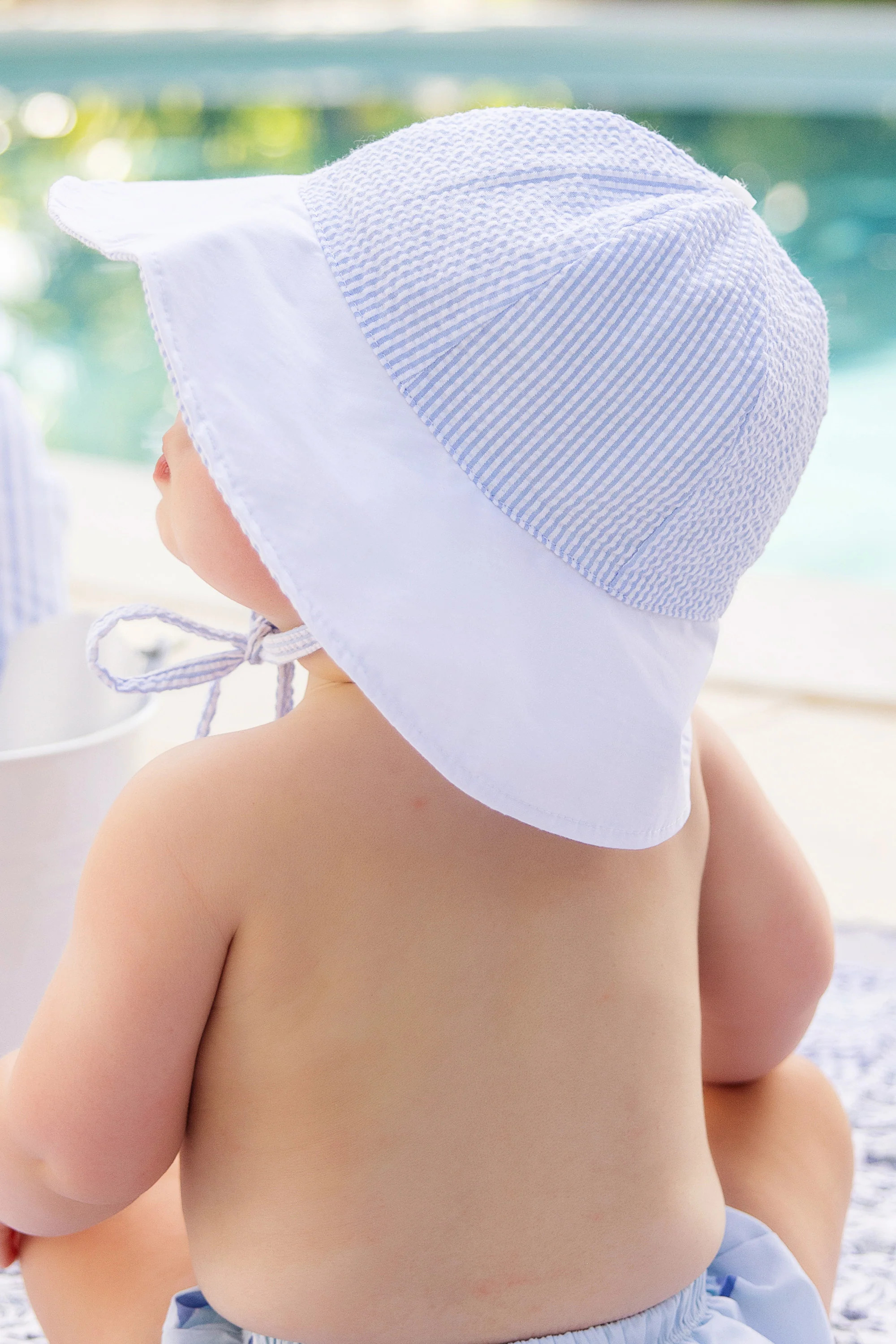 Sawyer Sun Hat - Breakers Blue Seersucker with Worth Avenue White | The Beaufort Bonnet Company