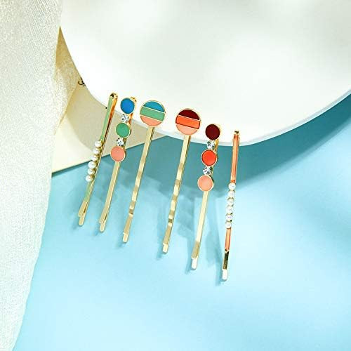WHITEBRIDGE 6pcs Multicolor Circular Enamel Hair Bobby Pins Simple Metallic Barrettes Fashionable... | Amazon (US)