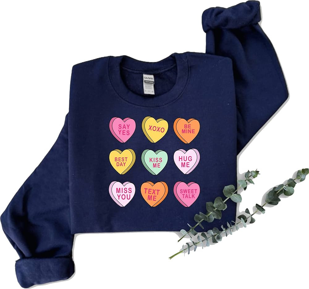 Valentines Day Sweatshirt, Heart Shirt, Valentines Day Shirts For Women,Conversation Hearts Shirt... | Amazon (US)