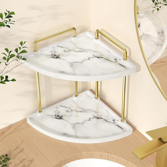KES Marble Pattern Bathroom Corner Countertop Organizer, 2-Tier Ceramic Corner Counter Shelf, Van... | Amazon (US)