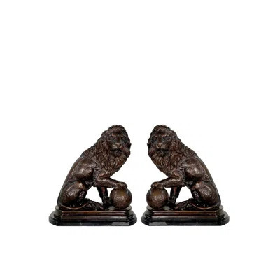Bronze Sitting Lions with Ball Sculpture Set | Wayfair North America