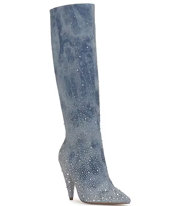 Maryeli Denim Rhinestone Embellished Tall Dress Boots | Dillard's