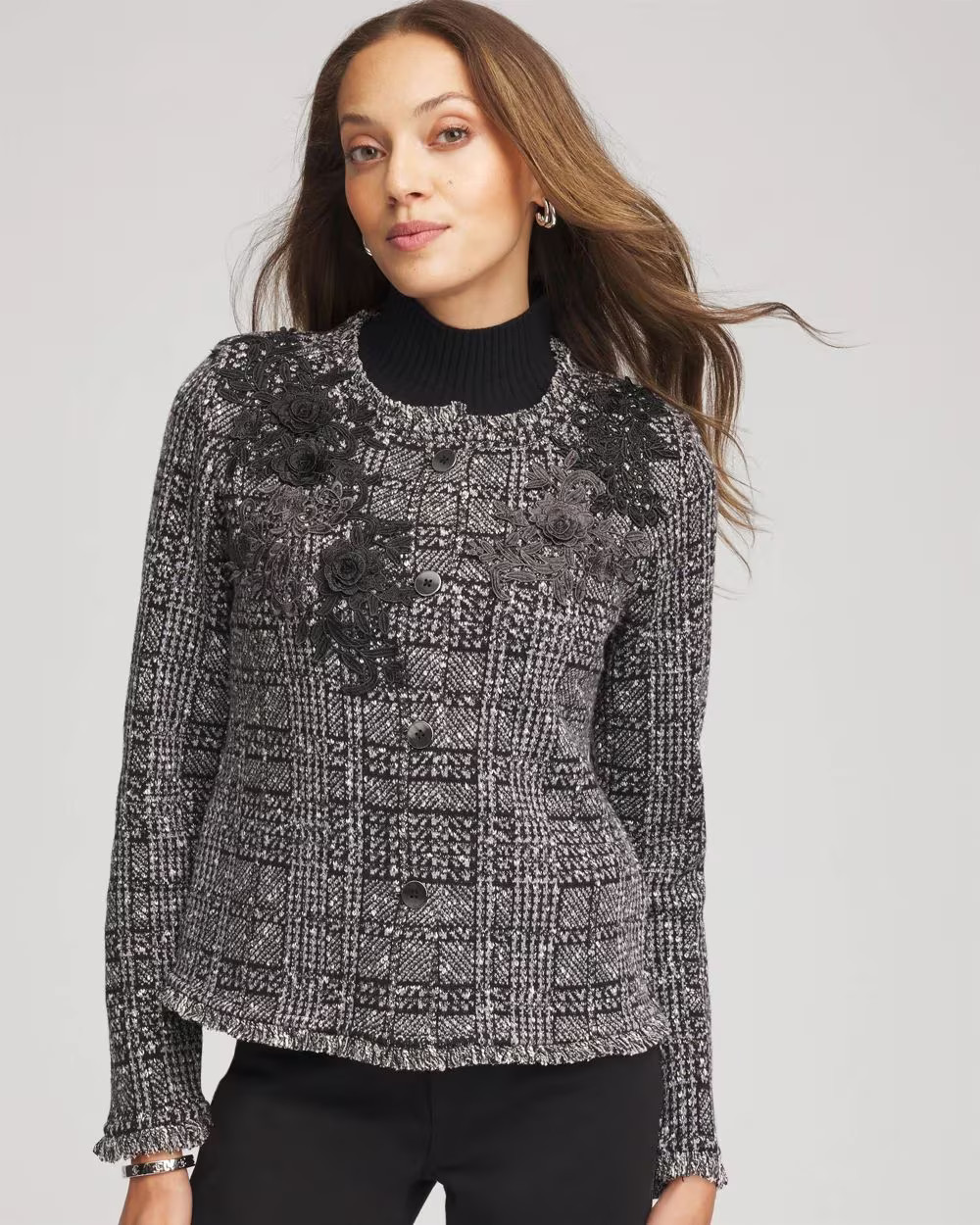 Embroidered Metallic Tweed Cardigan | Chico's