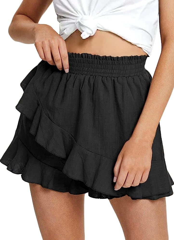 BNOOUIL Women's High Waisted Shorts Summer Casual Comfy Flowy Beach Linen Cotton Shorts Wrap Mini... | Amazon (US)