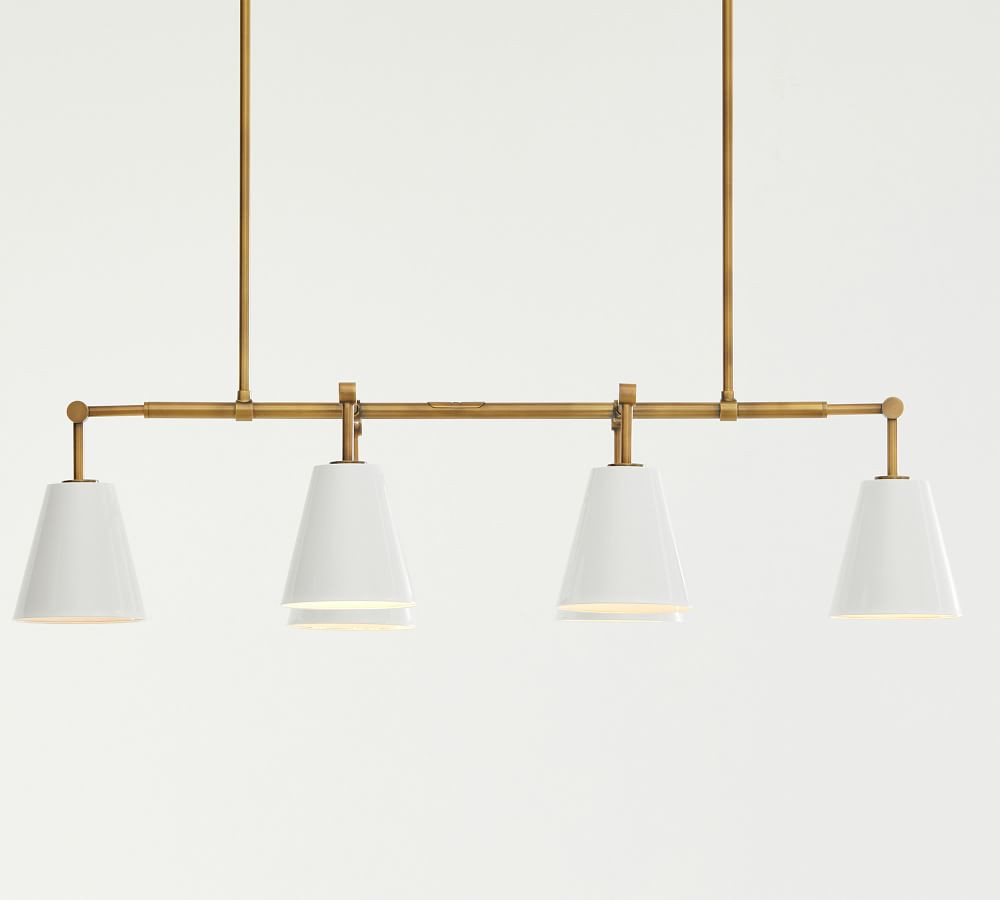 Elijah Metal Linear Chandelier, Brass &amp;amp; White Enamel | Pottery Barn (US)