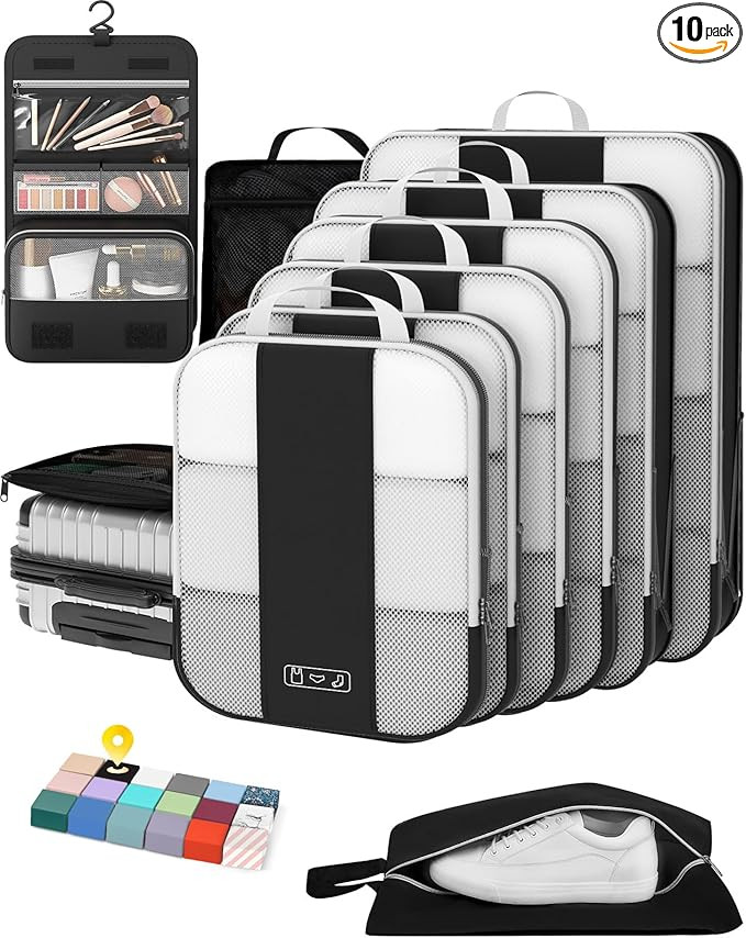 Set of 10 Compression Cubes for Travel Essentials, Compressible Expandable Packing Cubes for Suit... | Amazon (US)