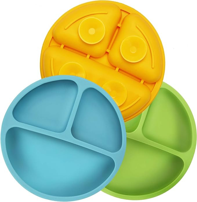 PandaEar Divided Unbreakable Silicone Baby and Toddler Plates - 3 Pack - Non-Slip - Dishwasher an... | Amazon (US)
