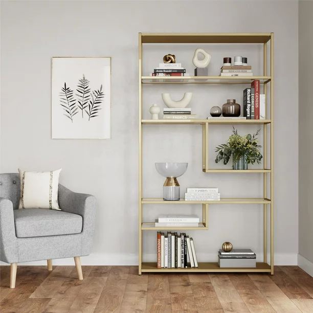Woven Paths Bookcase, Living Room & Home Office, Brass | Walmart (US)