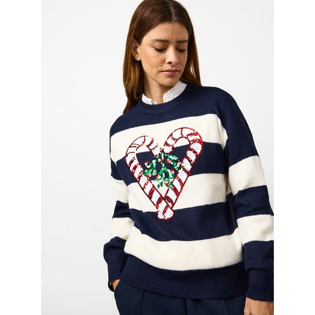 Christmas Candy Cane Heart Sequin Knitted Jumper 24 | Tu Clothing