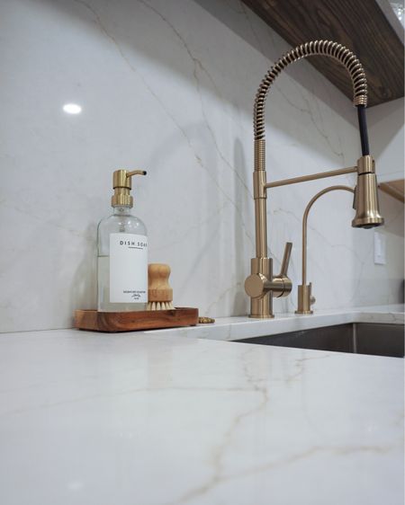 Brass gold kitchen sink faucet and soap  

#LTKhome