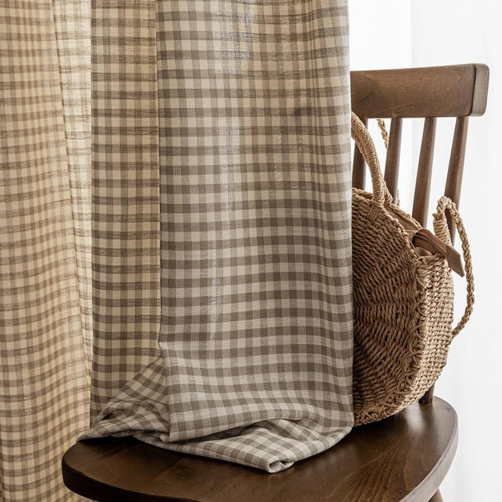 Retro Rustic Cotton and Linen Light Filtering Plaid Curtains for Living Room Dining Room,Rop Pock... | Amazon (US)