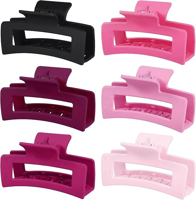 3.5 Inch Medium Hair Claw Clips 6 Pack Hair Clips for Women Square Rectangle Claw for Hair Banana... | Amazon (US)
