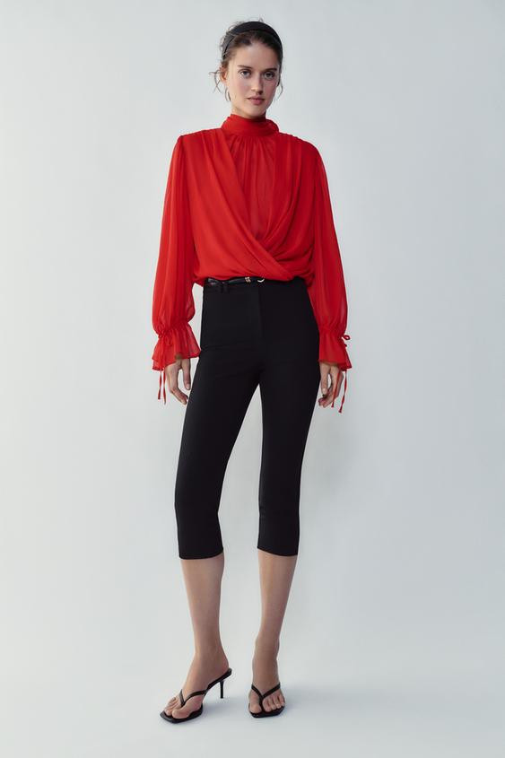 Zara - Draped Bow-Back Bodysuit - Red - Xs - Woman | Zara US