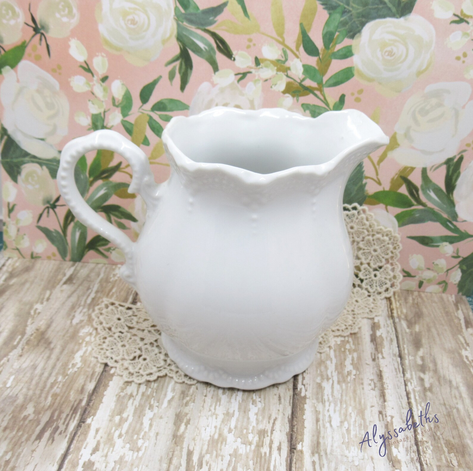Vintage White Ironstone Pitcher English Style Dot Embossed - Etsy | Etsy (US)