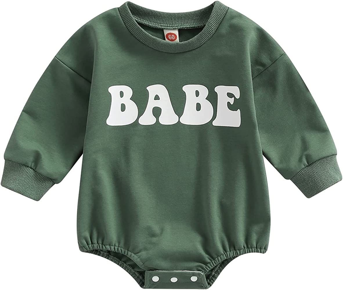 Newborn Baby Girl Boy Clothes Crewneck Sweatshirt Romper Babe/Rainbow Pullover Sweater Shirts Oversi | Amazon (US)