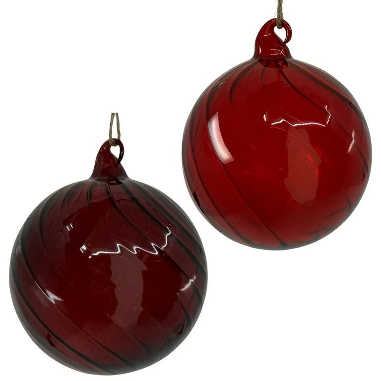 Red Glass Ornaments - Swirl Blown Glass Holiday Christmas Tree Decorations, Ox Blood Red Set of 2... | Walmart (US)