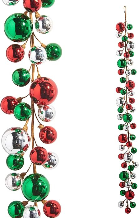 RAZ Imports Ball Garland, 48-inch Length, Red, Green, and Silver, Plastic, Christmas, Home Décor | Amazon (US)
