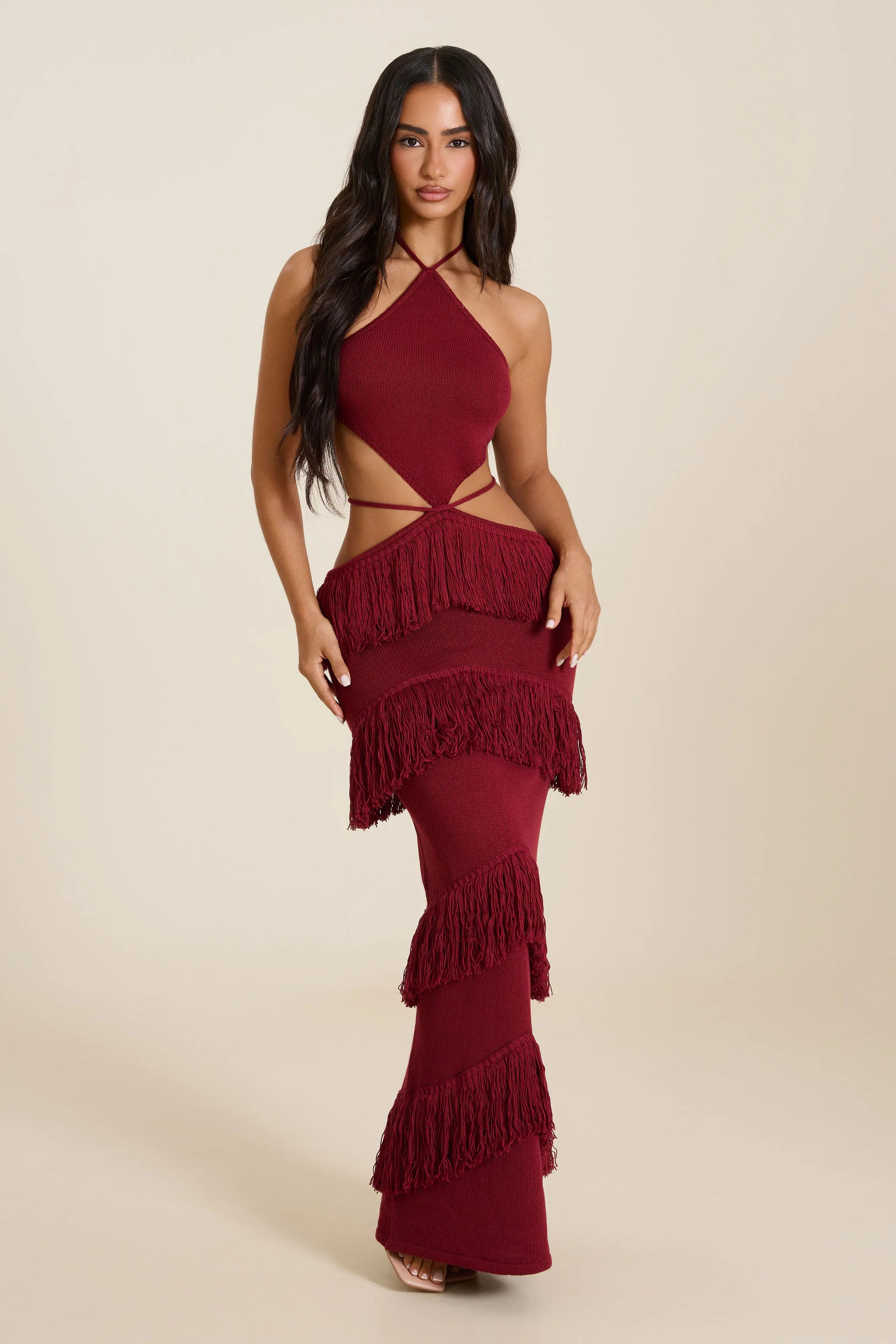 The Yasmeen Halterneck Maxi Dress in Wine | Mars The Label