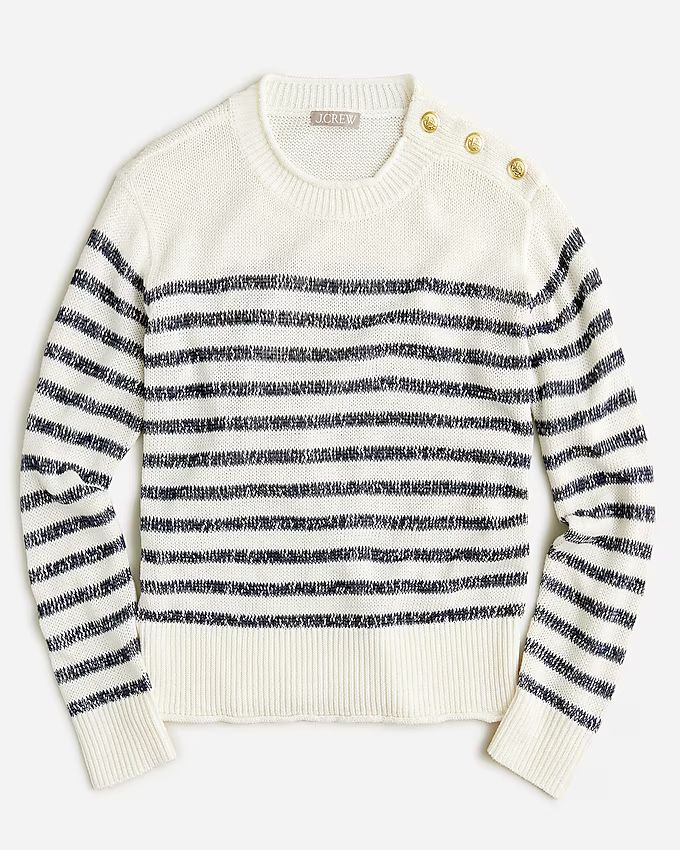 Relaxed linen-blend beach sweater with shoulder buttons in stripe | J.Crew US