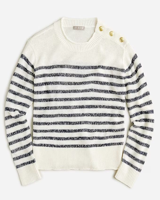 Relaxed linen-blend beach sweater with shoulder buttons in stripe | J.Crew US