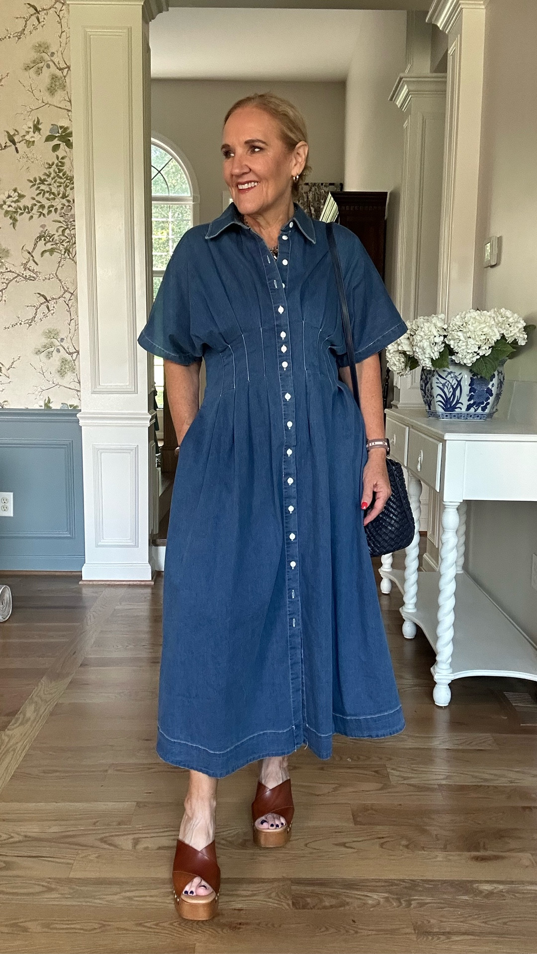 Denim dress fr m
Anthropologie in the Tobie silhouette. It’s a stretch denim. You can wear this Sept-May. Just not on the hot months. You can layer a blouse tee or turtleneck under it in cooler temps 

This is a medium. I do prefer the med petite in the Tobie  

#LTKautumn #LTKPetite #LTKOver40