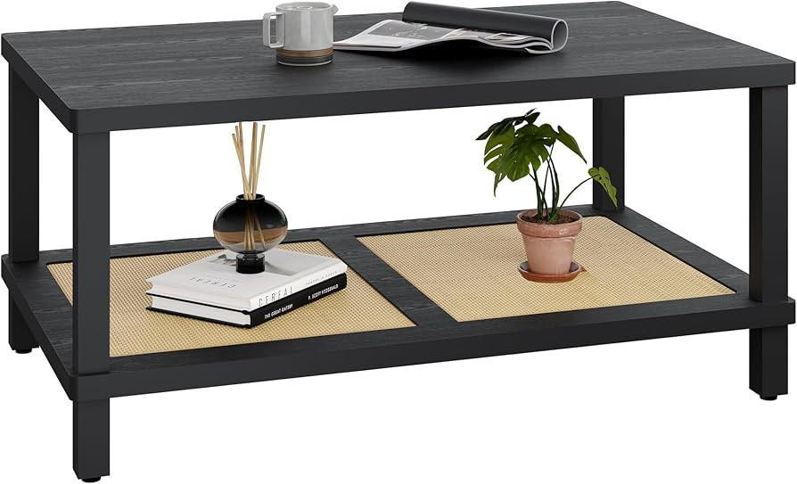 Rattan Coffee Table for Living Room,2-Tier Wooden Center Table with Hand Made Rattan Decorated,39... | Amazon (US)