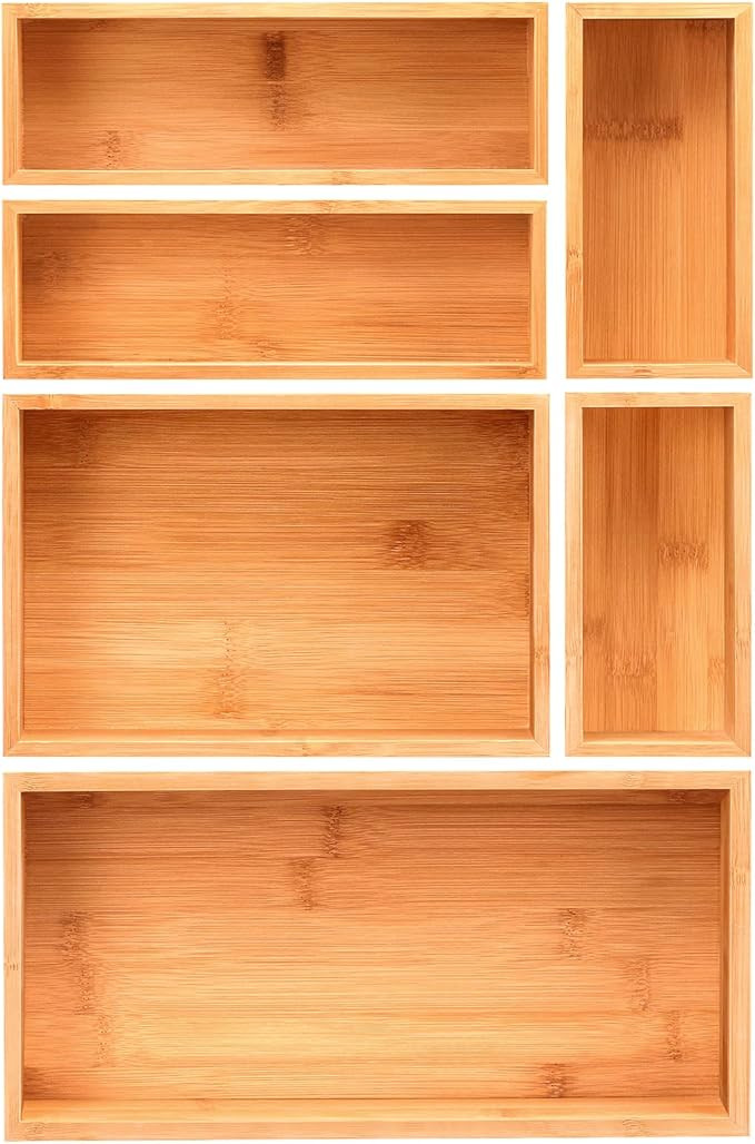 MaxGear Drawer Organizer 100% Bamboo Drawer Organizers 6-Pcs Stackable Wood Kitchen Drawer Organi... | Amazon (US)