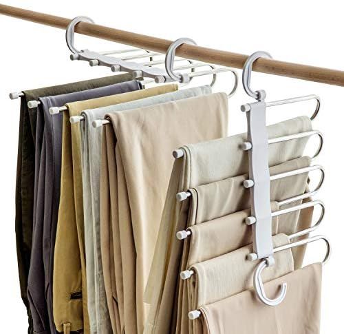 SOSOPIN Space Saving Pants Hangers Non-Slip Clothes Organizer 5 Layered Pants Rack for Scarf Jean... | Amazon (US)