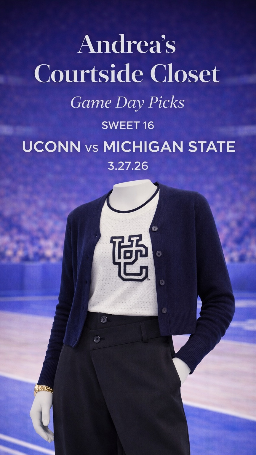 Sweet 16 game day 🏀
Wore a crop mesh jersey from the bookstore with Commense asymmetrical pants, Nike Dunk Lows, my Target tank, and an H&M cardigan.
Dan is wearing Nike head to toe.

Jersey from the Bookstore : https://uconn.spirit.bncollege.com/uconn-huskies-womens-mitchell-and-ness-ivo-university-of-connecticut-crop-mesh-tank/t-13035836+p-235590489973181+z-9-3430634747

All linked here. Every purchase supports Connecticut Children’s Medical Center ❤️
#LTK #GameDayLooks #MarchMadness
#LTKcreator #LTKootd #gamedayfits #uconnhuskies #commense #hm #nike #target 
