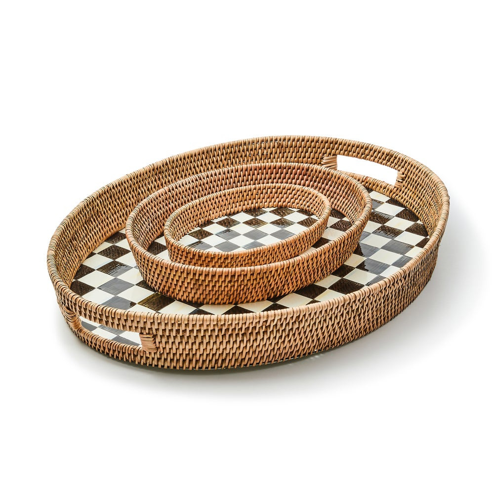 Check Enamel & Rattan Tray | MacKenzie-Childs