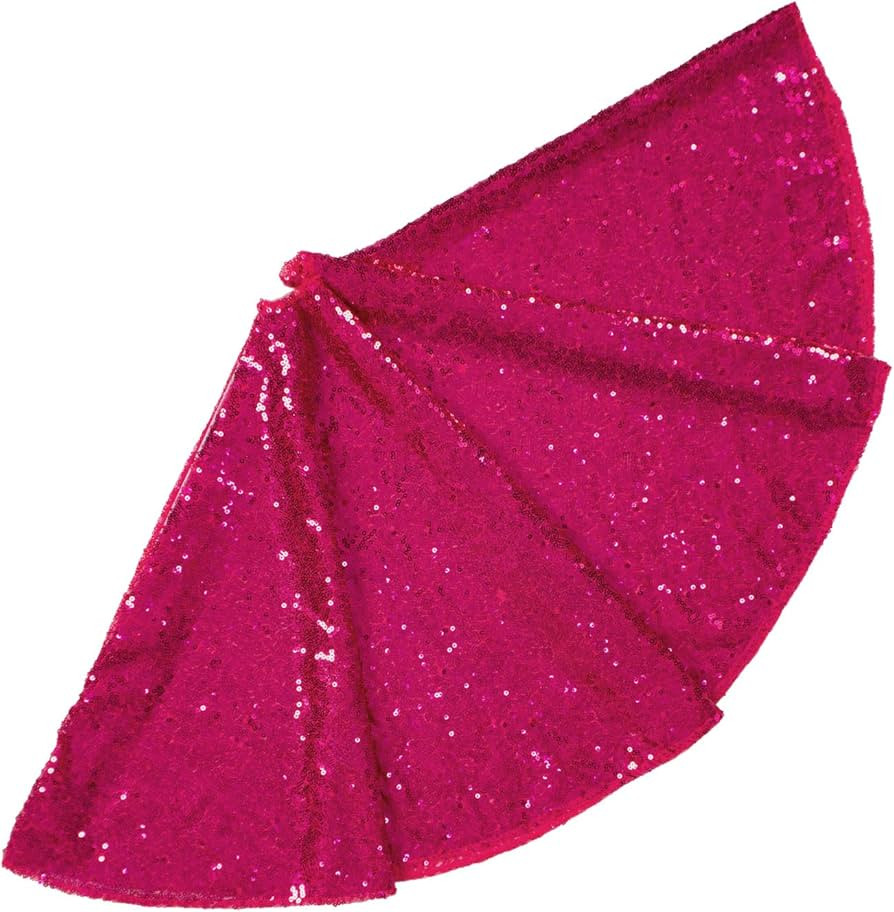 ShinyBeauty Christmas Tree Skirt Fuchsia 48 Inches Hot Pink Sequin Tree Skirt Xmas Tree Skirt for... | Amazon (US)