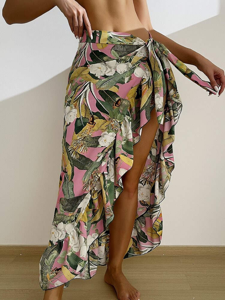 Floral Print Ruffle Trim Cover Up | SHEIN