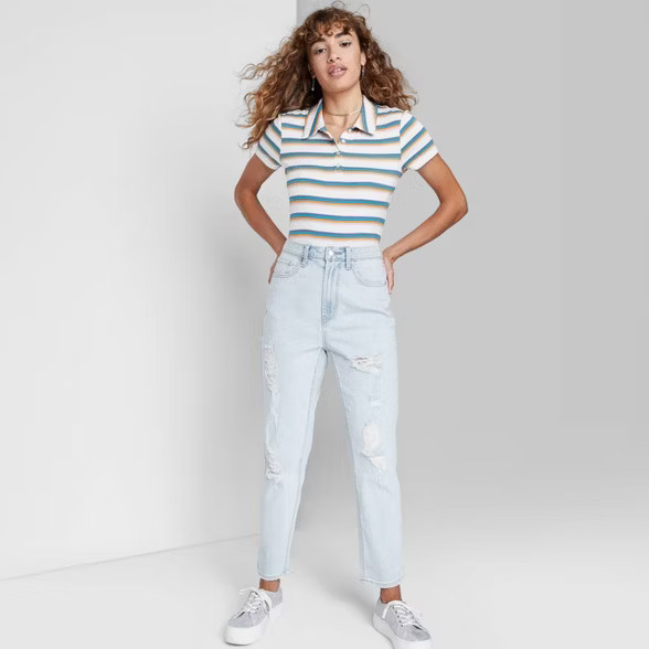 Women's Super-High Rise Distressed Curvy Mom Taper Jeans - Wild Fable™ Light Wash | Target