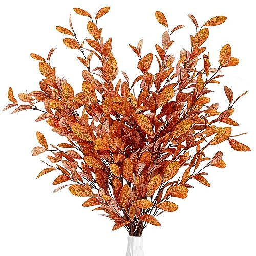 Sggvecsy 6 Pcs Artificial Fall Eucalyptus Stems Fall Eucalyptus Leaves Silk Autumn Leaf Branches ... | Amazon (US)