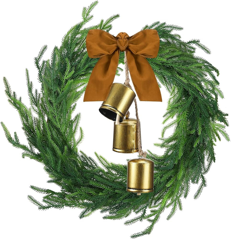 Jutom Realistic Norfolk Pine Wreath with Velvet Ribbon Faux Christmas Norfolk Pine Wreath with 3 ... | Amazon (US)