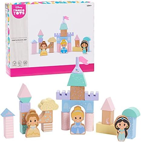 Disney Wooden Toys Princess Castle Block Set, 25-Pieces Include Cinderella, Belle, and Jasmine Bl... | Amazon (US)