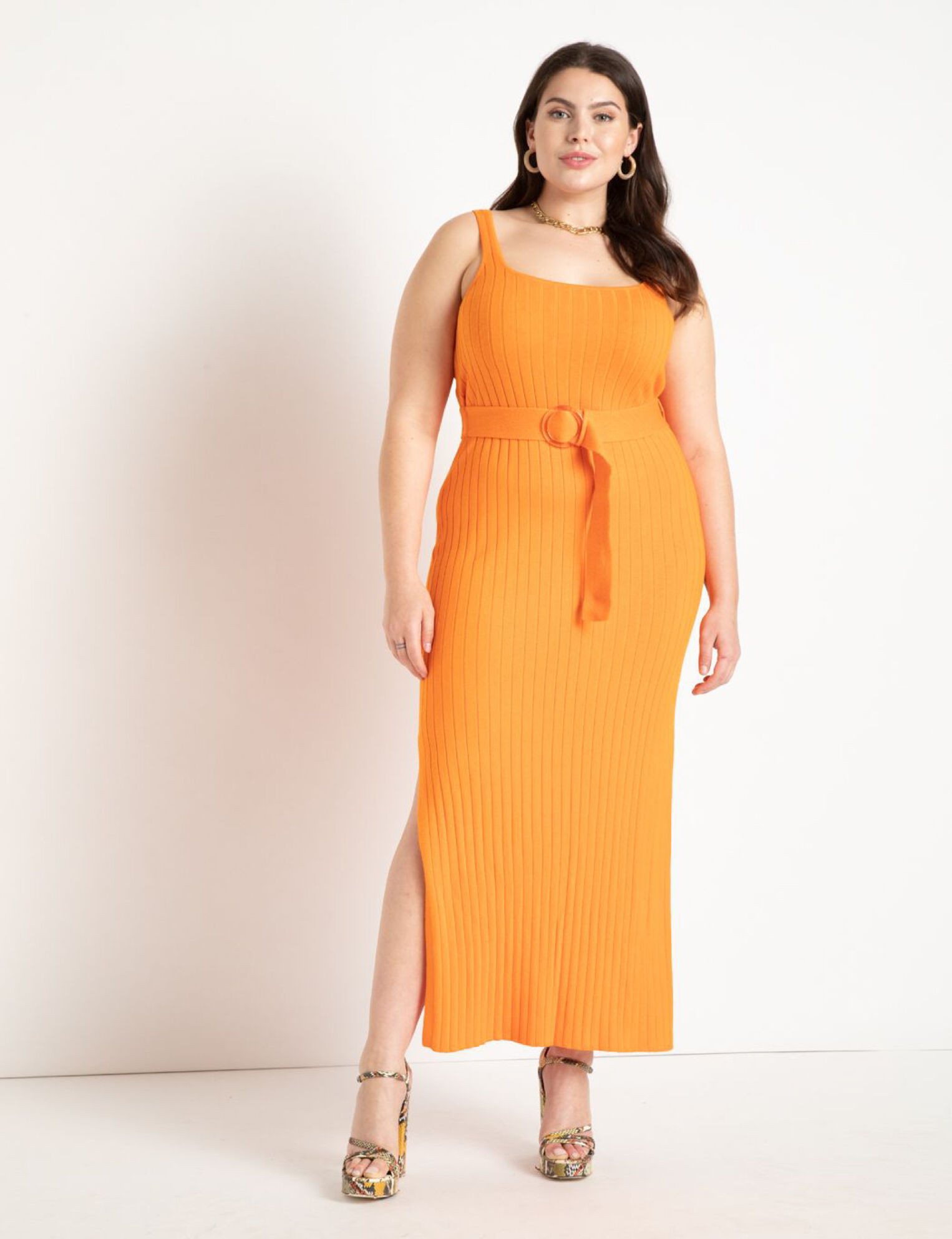 Knitted Rib Maxi Dress With Belt | Eloquii